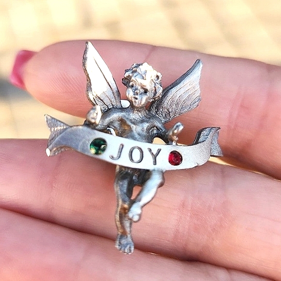Anthropologie Pewter & Swarovski Crystal Joy Angel Pin - Picture 2 of 4